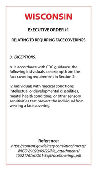 Thumbnail for Face Mask Covering Medical Exemption Card - Laminated Conners Clinic Equipment Wisconsin - Conners Clinic