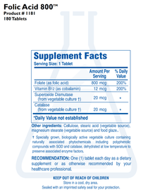 Thumbnail for FOLIC ACID 800 (180T) Biotics Research Supplement - Conners Clinic