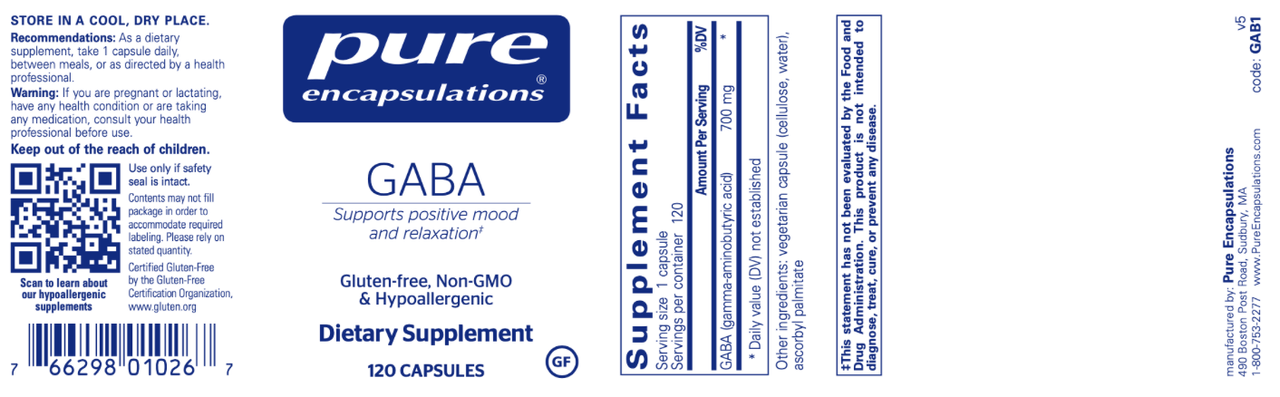 GABA 120 vcaps * Pure Encapsulations Supplement - Conners Clinic