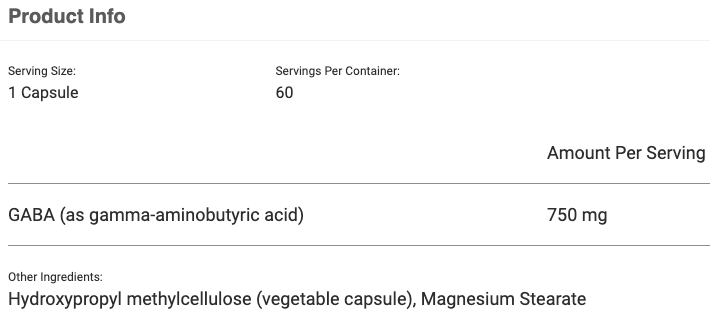 GABA 750 mg 60 caps * Integrative Therapeutics Supplement - Conners Clinic