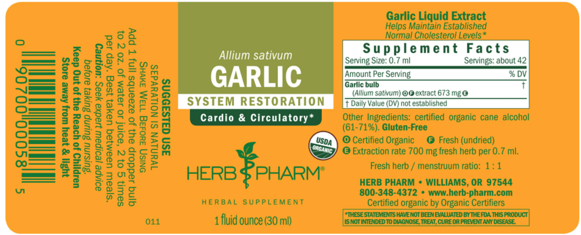 Garlic Extract - LIQUID - 4 oz dropper bottle Herb Pharm Supplement - Conners Clinic