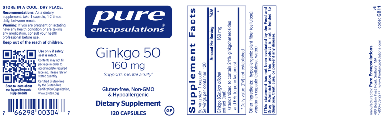 Ginkgo 50 160 mg 120 vegcaps * Pure Encapsulations Supplement - Conners Clinic
