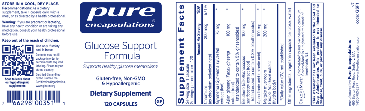 Glucose Support Formula 120 vegcaps * Pure Encapsulations Supplement - Conners Clinic