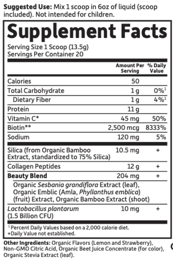 Grass Fed Collagen Beauty Strawberry Lemonade 9.52 oz * Garden of Life Supplement - Conners Clinic