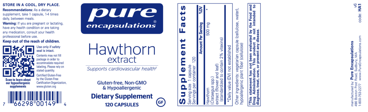Hawthorne extract 120 vegcaps * Pure Encapsulations Supplement - Conners Clinic