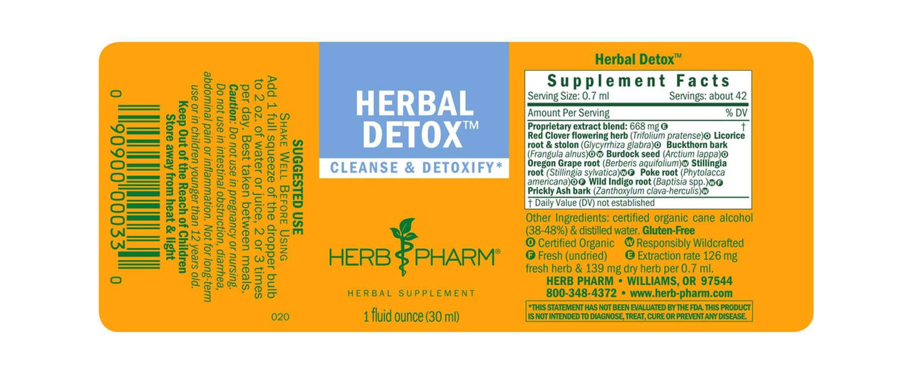 Herbal Detox - 4 oz dropper Herb Pharm Supplement - Conners Clinic