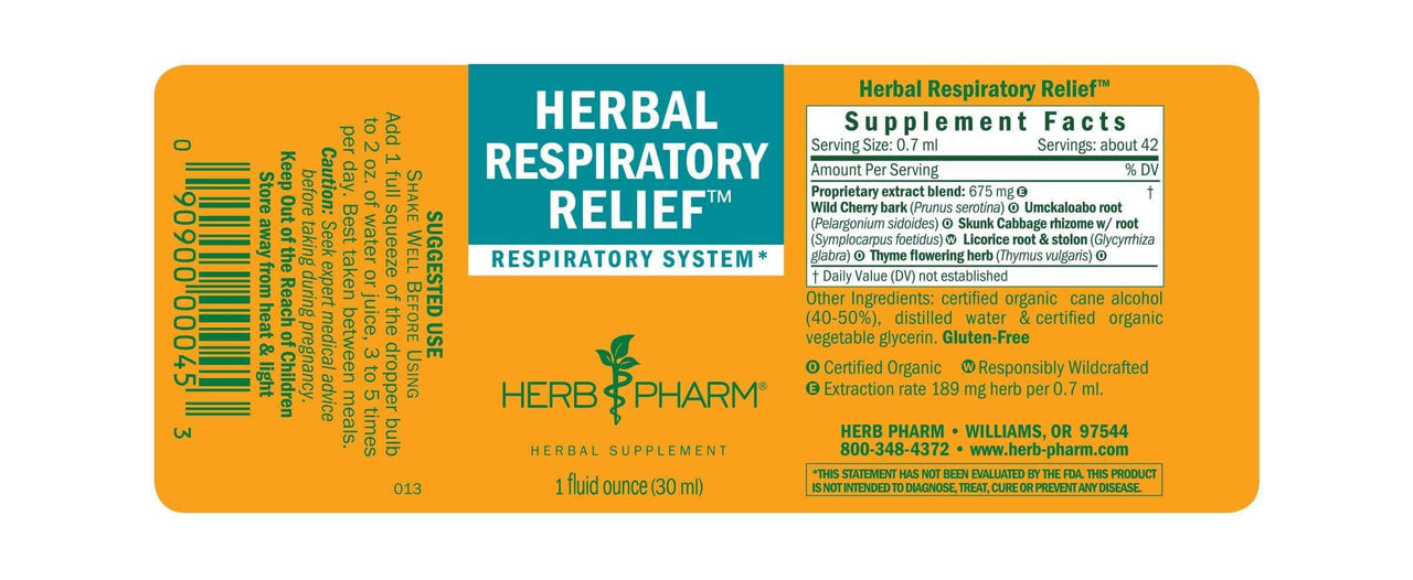 Herbal Respiratory Relief - 1 oz dropper Herb Pharm Supplement - Conners Clinic