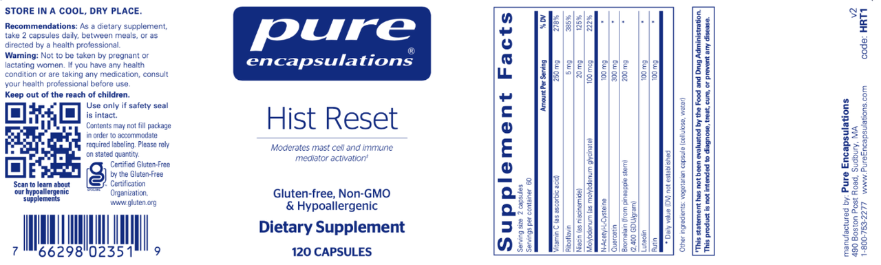 Hist Reset 120 caps * Pure Encapsulations Supplement - Conners Clinic