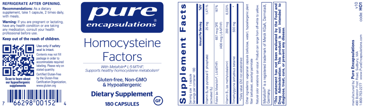 Homocysteine Factors 180 vegcaps * Pure Encapsulations Supplement - Conners Clinic