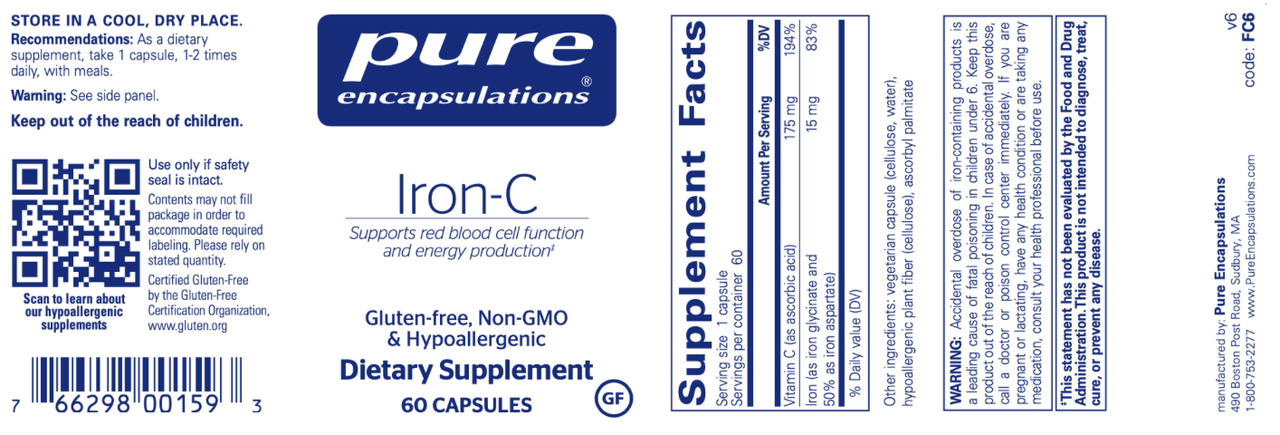 Iron-C 60 vcaps * Pure Encapsulations Supplement - Conners Clinic
