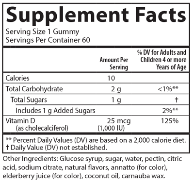 Kid's Vitamin D3 Gummies 60 Gummies Carlson Labs Supplement - Conners Clinic