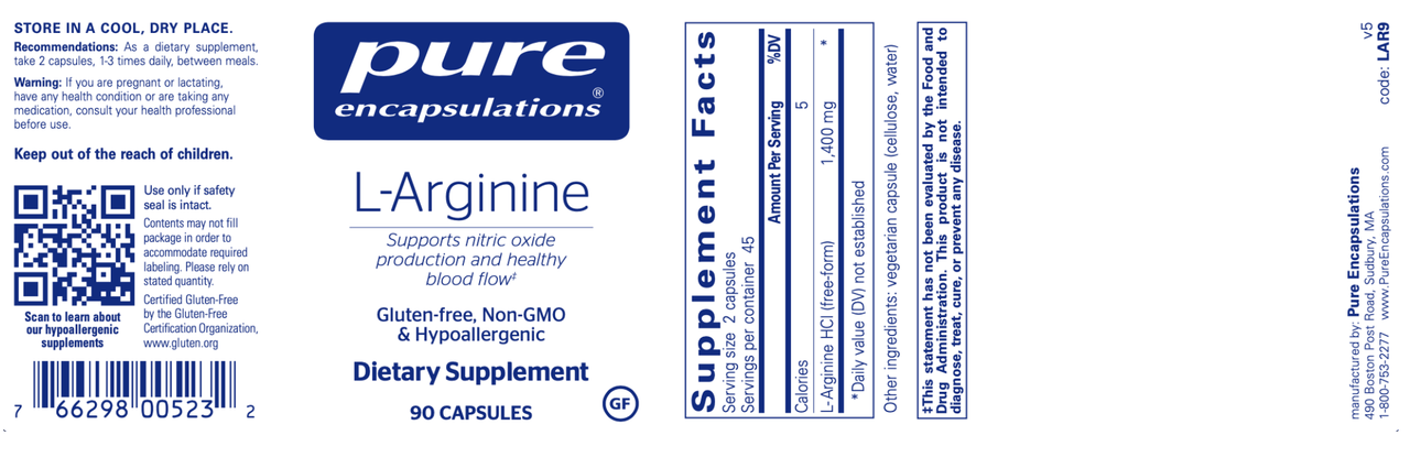 L-Arginine 700 mg 90 vcaps * Pure Encapsulations Supplement - Conners Clinic