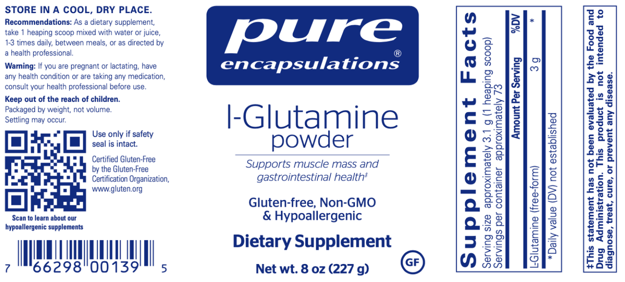 L-Glutamine Powder 227 gms * Pure Encapsulations Supplement - Conners Clinic