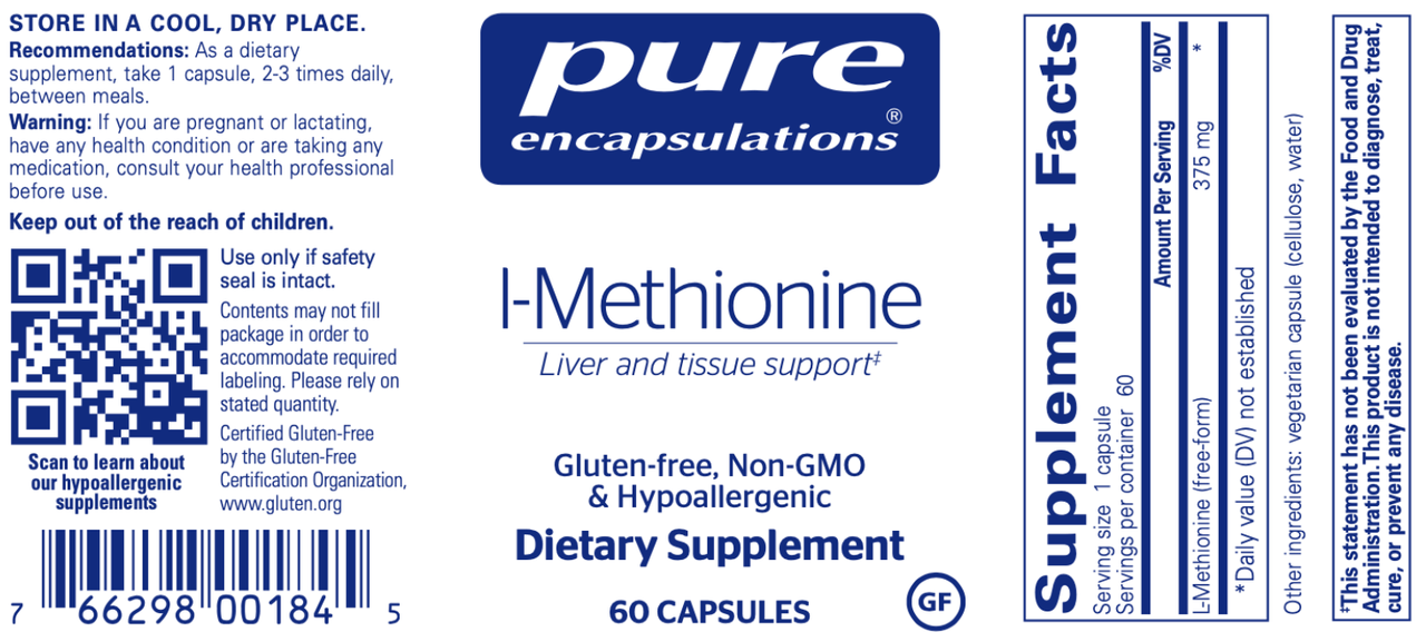 L-Methionine 375 mg 60 caps * Pure Encapsulations Supplement - Conners Clinic