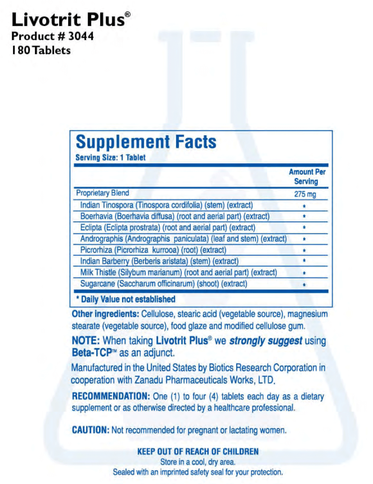 LIVOTRIT PLUS (180T) Biotics Research Supplement - Conners Clinic