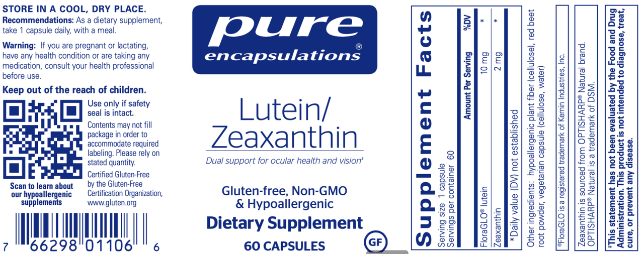 Lutein/Zeaxanthin 60 vcaps * Pure Encapsulations Supplement - Conners Clinic