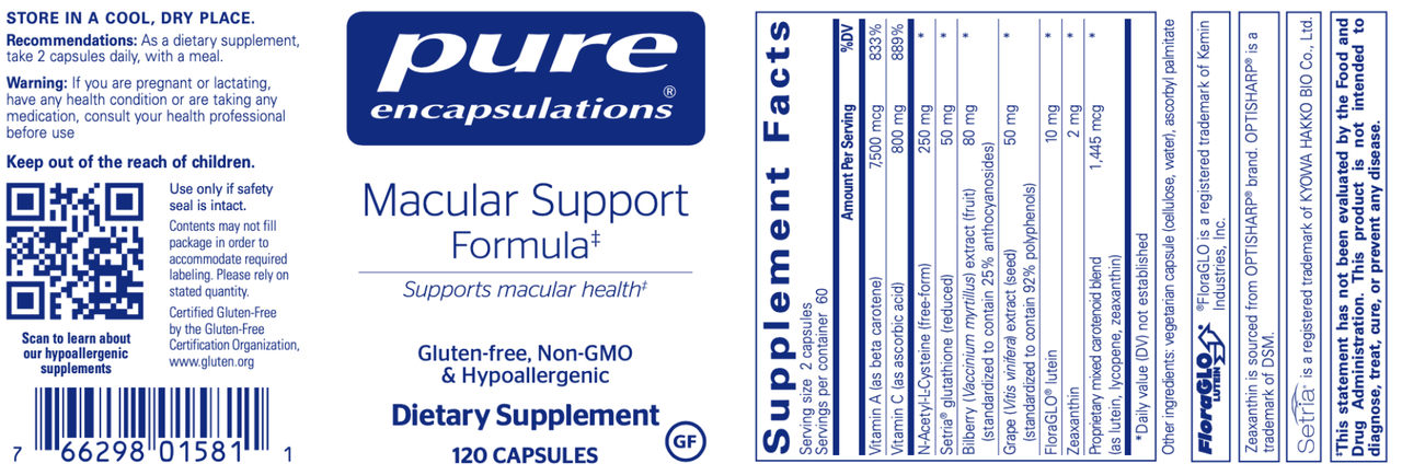 Macular Support Formula 120 caps * Pure Encapsulations Supplement - Conners Clinic