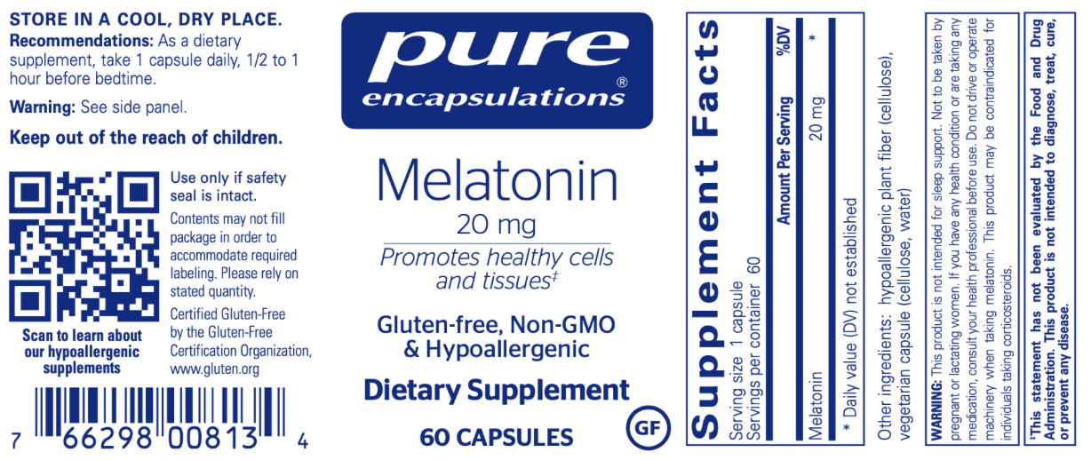 Melatonin 20 mg 60 vcaps * Pure Encapsulations Supplement - Conners Clinic