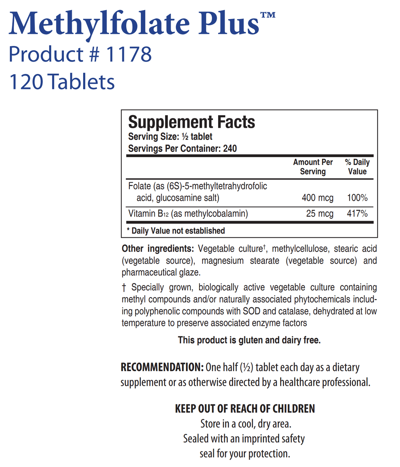 METHYLFOLATE PLUS (120T) Biotics Research Supplement - Conners Clinic