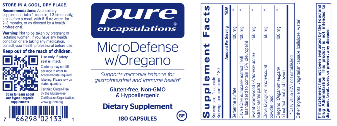 MicroDefense w/ Oregano 180 caps * Pure Encapsulations Supplement - Conners Clinic