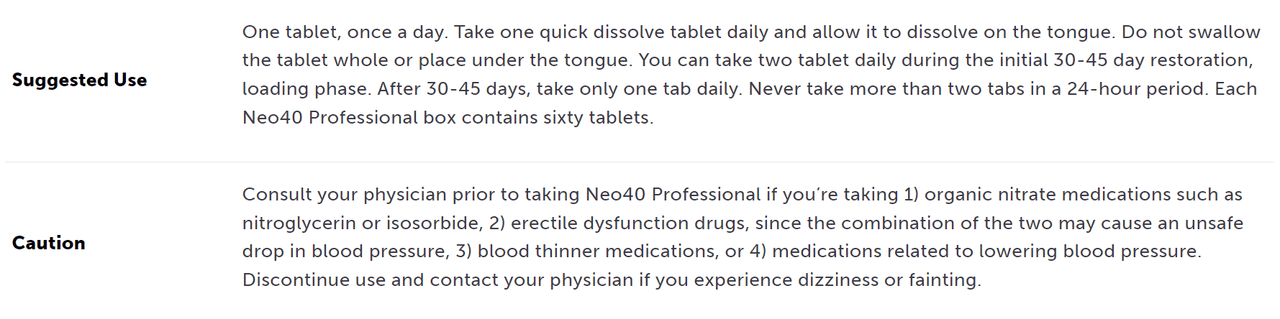 Neo40 Professional 60 Tablets HumanN Supplement - Conners Clinic