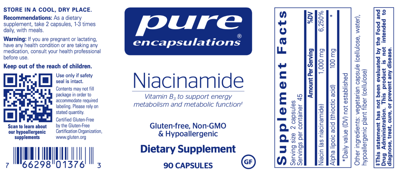 Niacinamide 90 vcaps * Pure Encapsulations Supplement - Conners Clinic