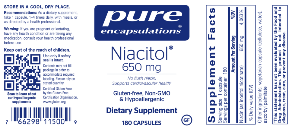 Niacitol 650 180 caps * Pure Encapsulations Supplement - Conners Clinic