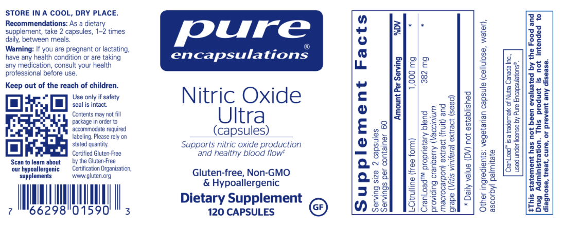 Nitric Oxide Ultra 120 caps * Pure Encapsulations Supplement - Conners Clinic