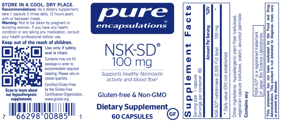 NSK-SD (Nattokinase) 100 mg 60 caps * Pure Encapsulations Supplement - Conners Clinic