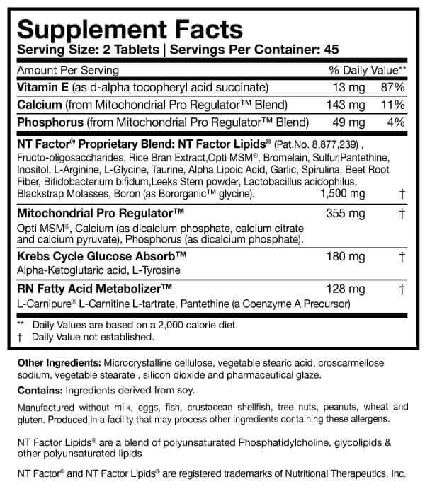 NT Factor® Energy - 90 Tablets Researched Nutritionals Supplement - Conners Clinic