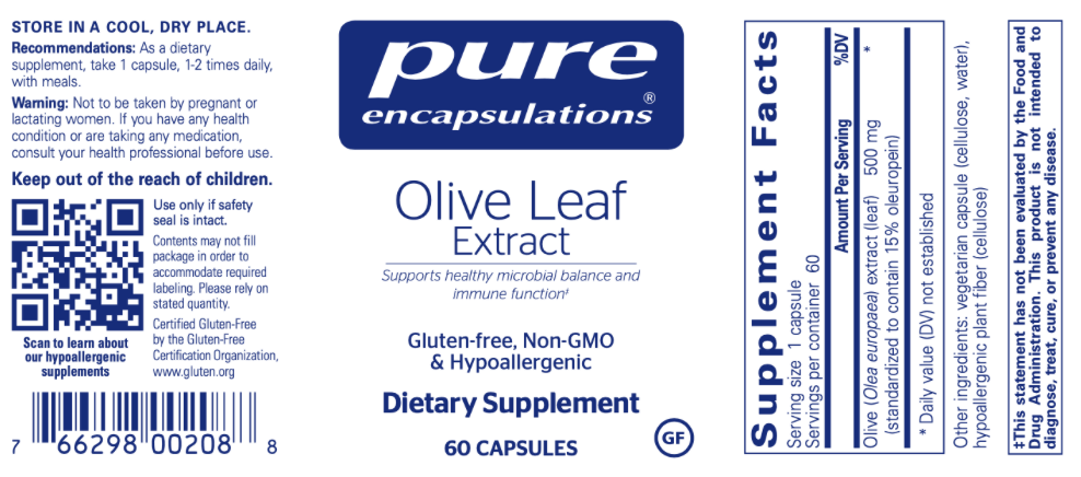 Olive Leaf extract 60 vegcaps * Pure Encapsulations Supplement - Conners Clinic