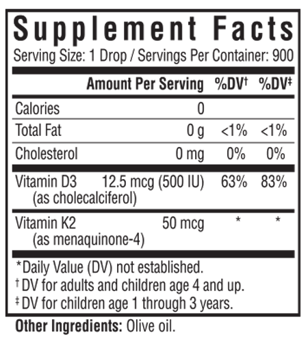 Optimal Vitamin D3 + K2 Drops 1 fl oz Seeking Health Supplement - Conners Clinic