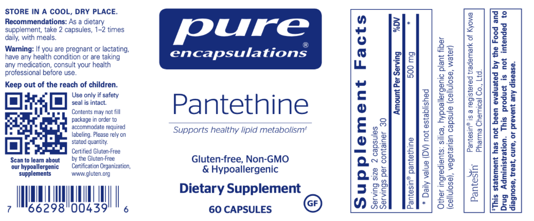 Pantethine 250 mg 60 caps * Pure Encapsulations Supplement - Conners Clinic