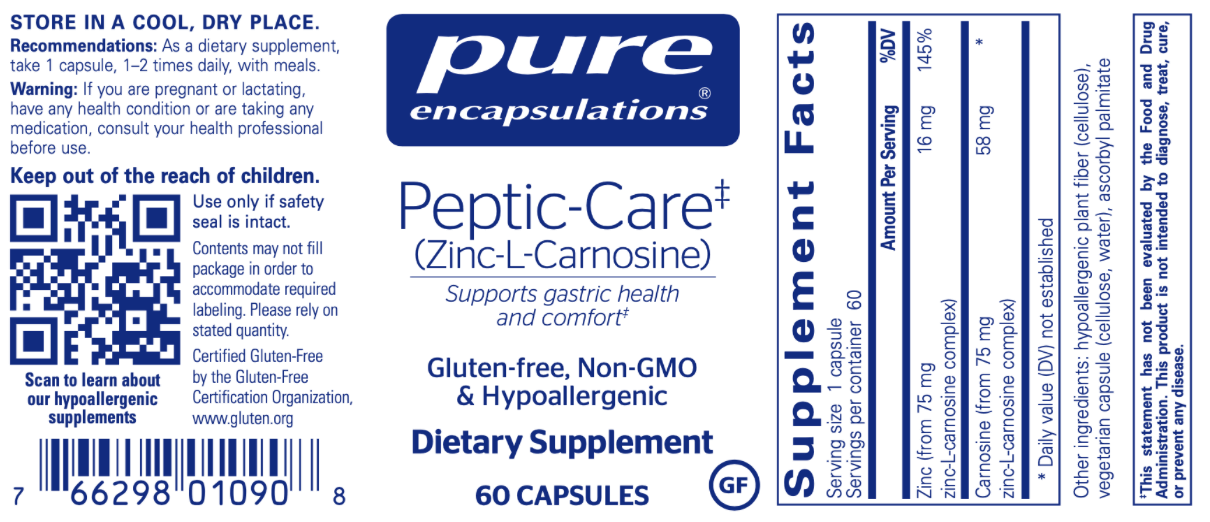 Peptic-Care (Zinc-L-Carnosine) 60 caps * Pure Encapsulations Supplement - Conners Clinic