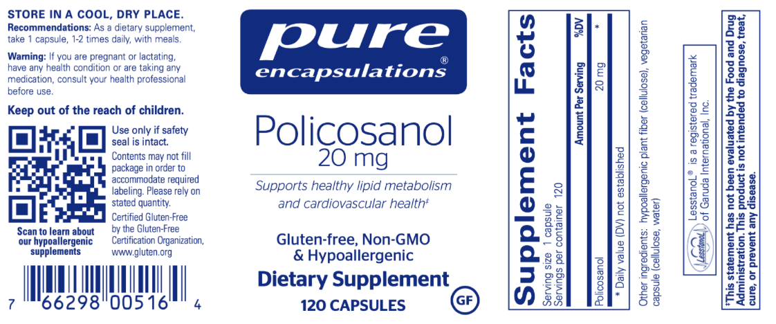 Policosanol 20 mg 120 vegcaps * Pure Encapsulations Supplement - Conners Clinic