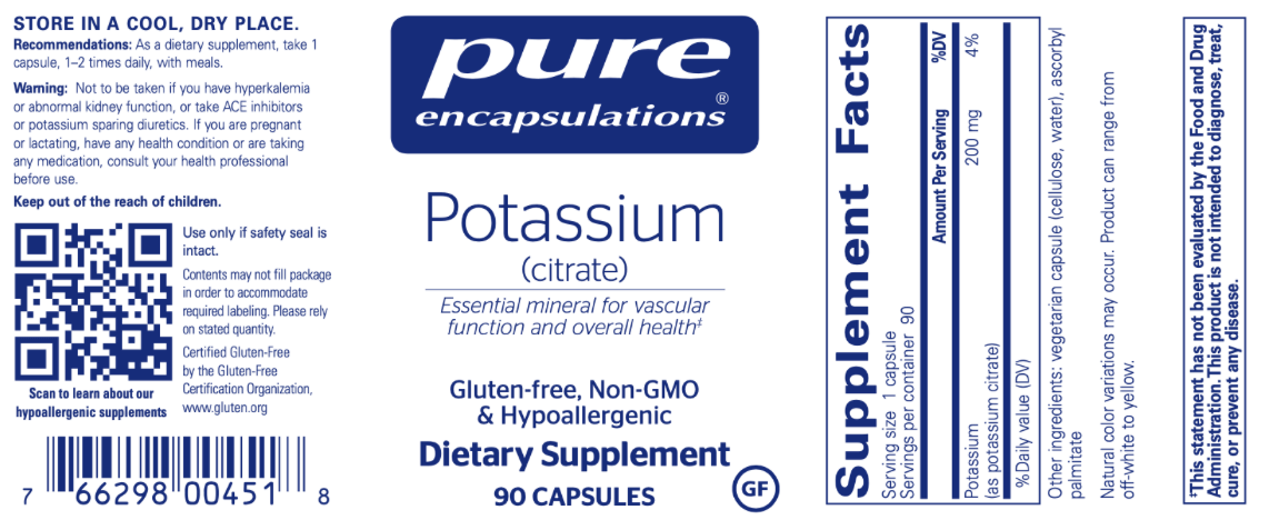 Potassium (citrate) 90 vcaps * Pure Encapsulations Supplement - Conners Clinic