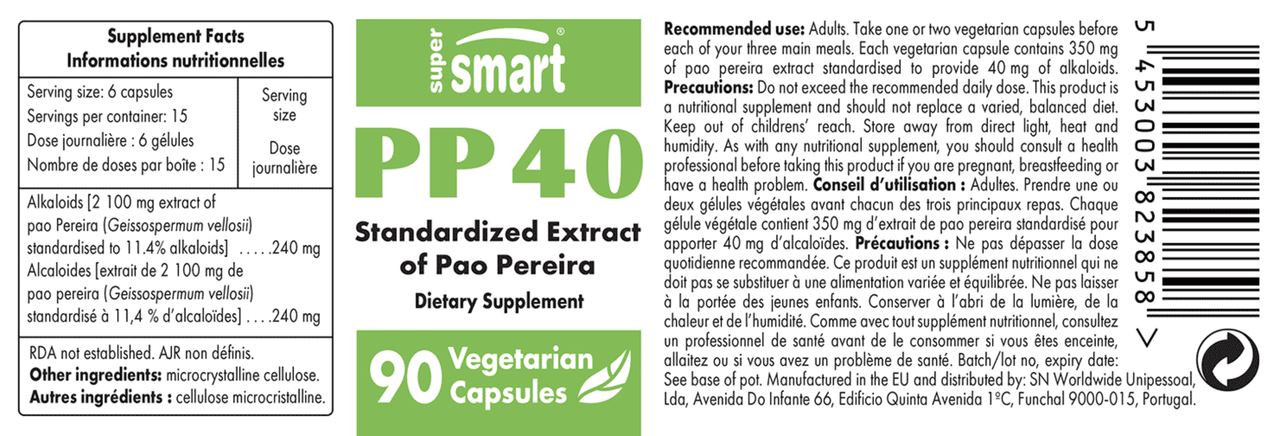 PP 40 - Pao pereira (PP) extract - 90 caps Super Smart Nutrition Supplement - Conners Clinic