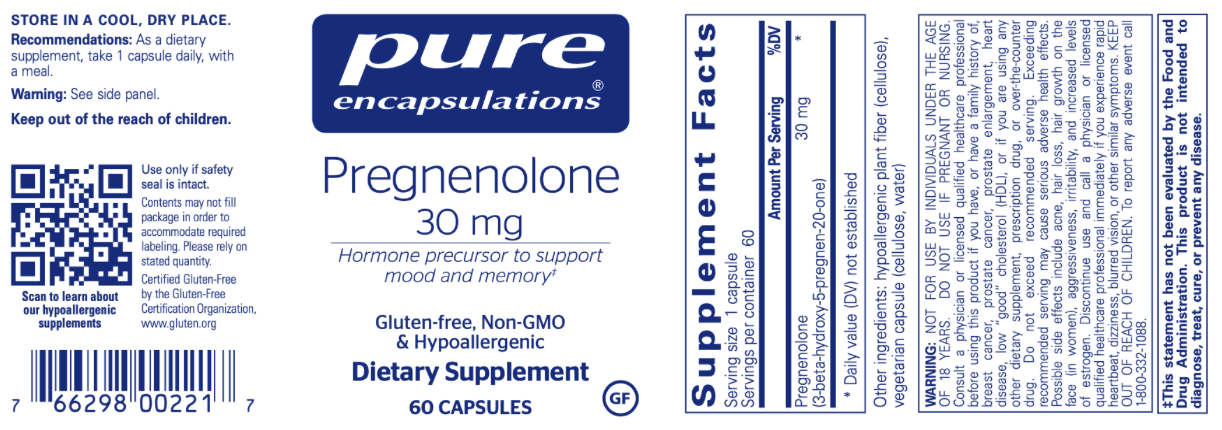 Pregnenolone 30 mg 60 vcaps * Pure Encapsulations Supplement - Conners Clinic