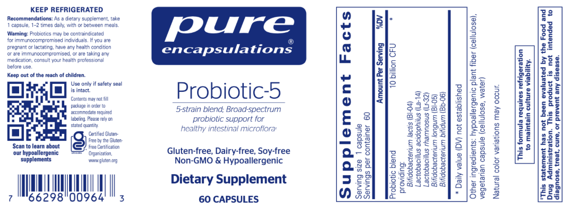 Probiotic-5 (dairy-free) 60 caps * Pure Encapsulations Supplement - Conners Clinic