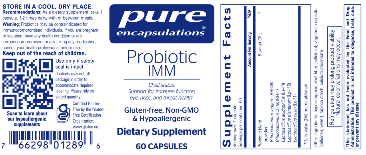 Probiotic IMM 60 caps * Pure Encapsulations Supplement - Conners Clinic