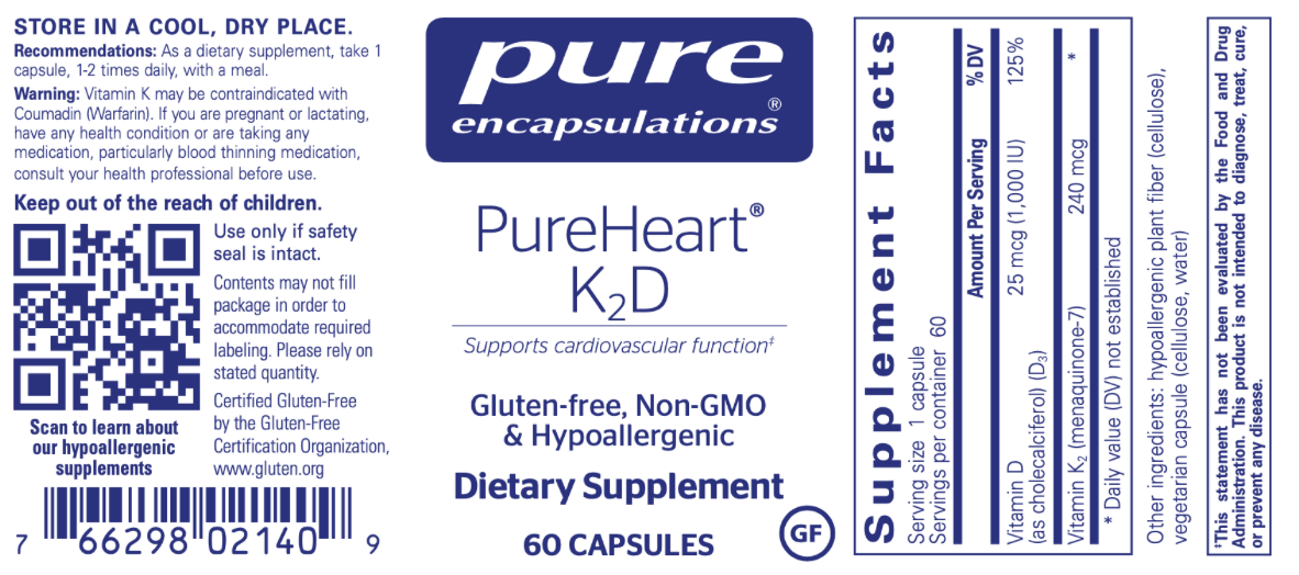 PureHeart K2D 60 caps * Pure Encapsulations Supplement - Conners Clinic