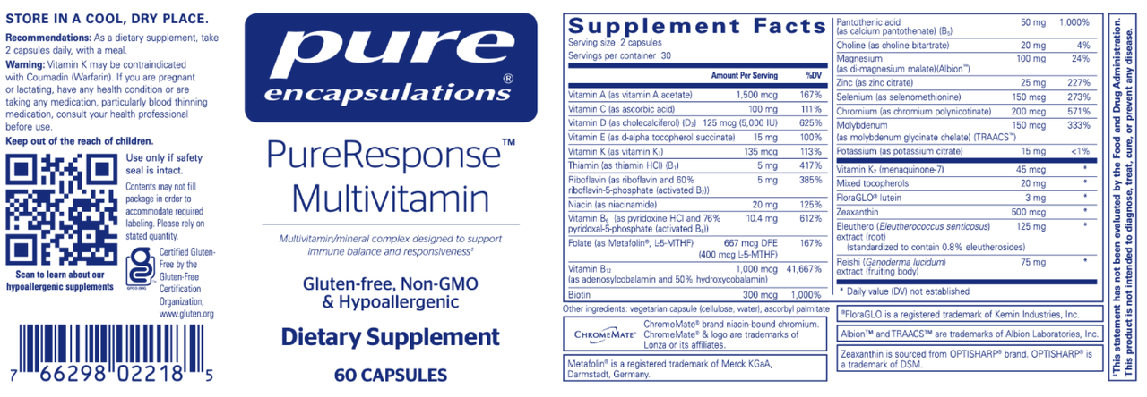PureResponse Multivitamin 60 caps * Pure Encapsulations Supplement - Conners Clinic