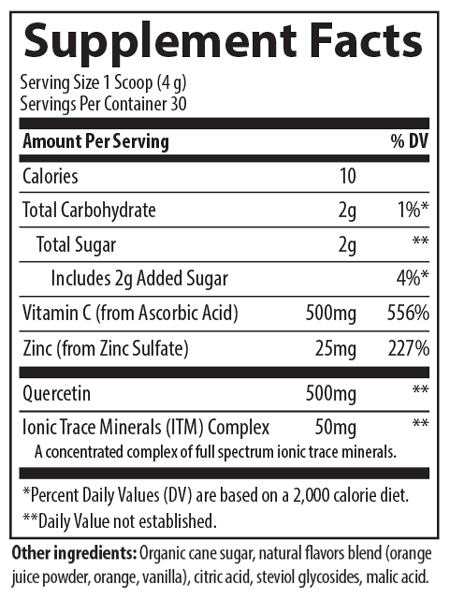 Quercetin + Zinc Powder Orange Cream 30 Servings Trace Minerals Supplement - Conners Clinic