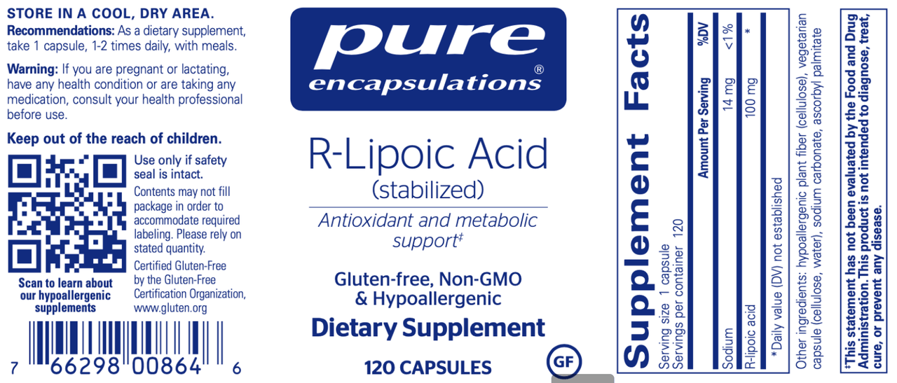 R-Lipoic Acid (stabilized) 120 vcaps * Pure Encapsulations Supplement - Conners Clinic