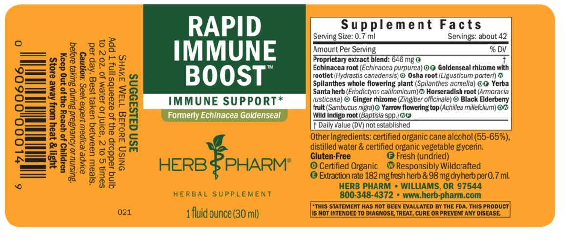 Rapid Immune Boost - 4 oz LIQUID Herb Pharm Supplement - Conners Clinic