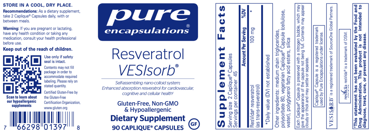 Resveratrol VESIsorb 90 caps * Pure Encapsulations Supplement - Conners Clinic