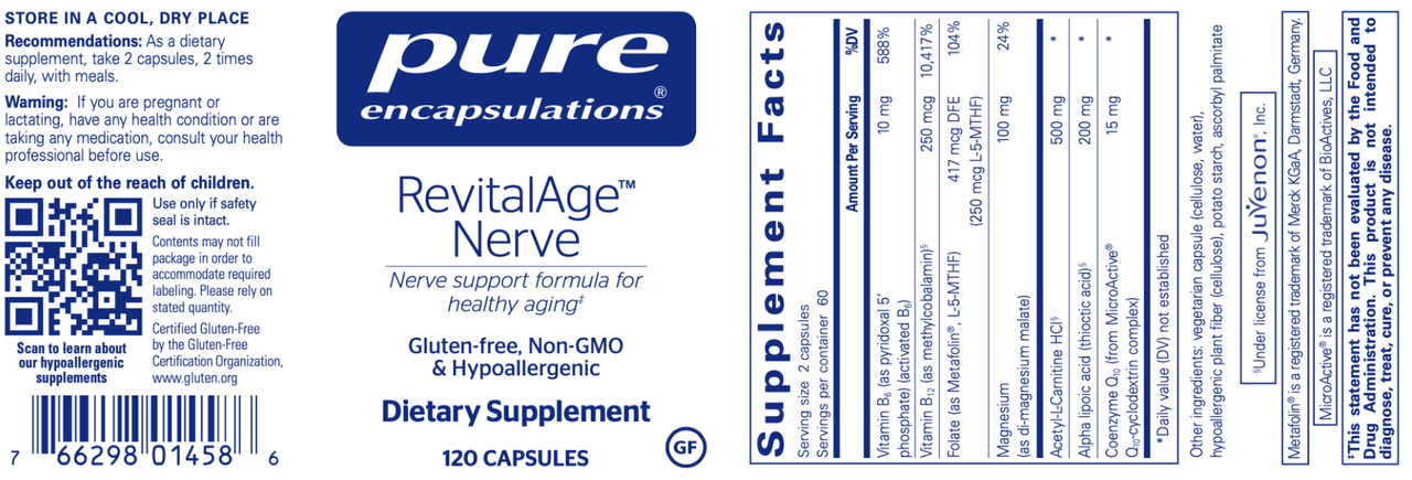 RevitalAge Nerve 120 caps * Pure Encapsulations Supplement - Conners Clinic