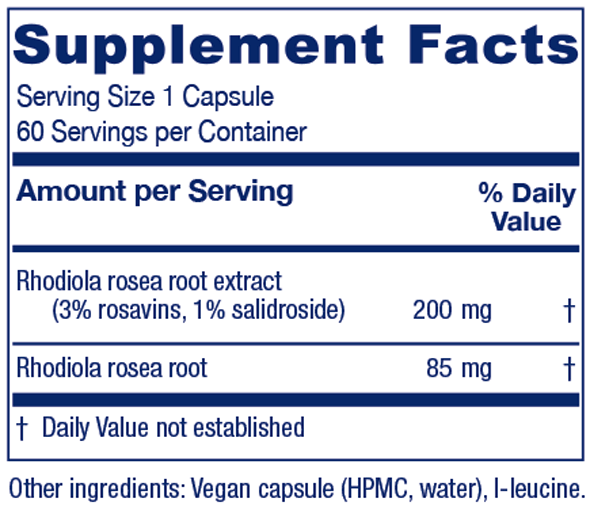 Rhodiola Extract Plus 60 Capsules Vitanica Supplement - Conners Clinic