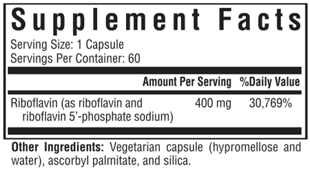 Riboflavin 400 mg 60 Capsules Seeking Health Supplement - Conners Clinic