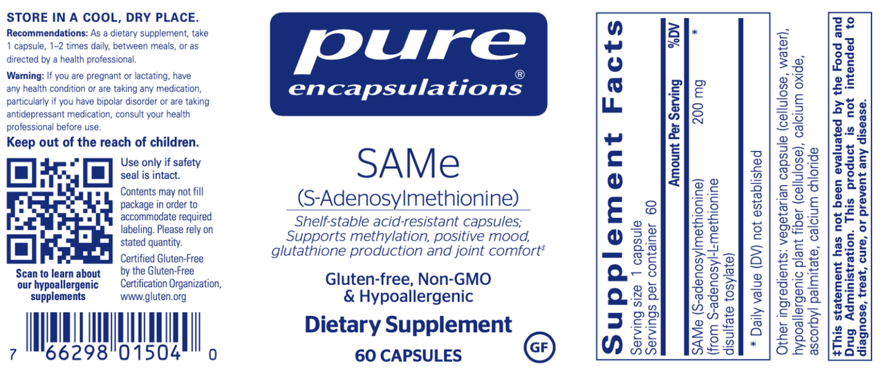 SAMe (S-Adenosylmethionine) 60 caps * Pure Encapsulations Supplement - Conners Clinic